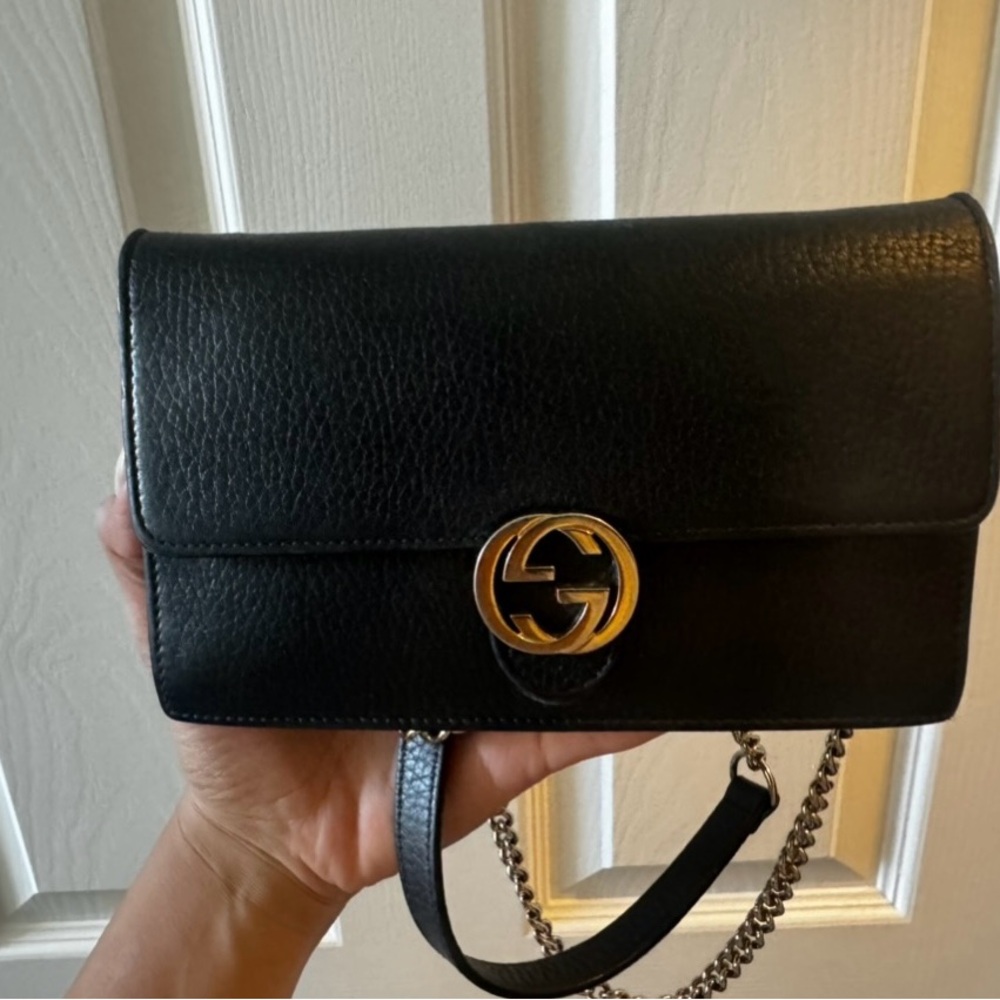 Gucci Black Crossbody Bag with Gold Accent